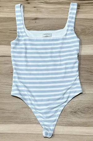 Aritzia Babaton Striped One Piece White Blue Bodysuit Women’s Small thumbnail 1