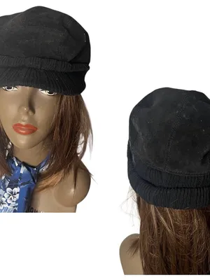 WILSONS LEATHER Black Suede Newsboy Cap Quilted Lined Ear Flaps Hat S/M UNISEX thumbnail 9