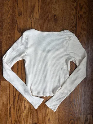 Brandy Melville Ribbed Button-Front Long Sleeve Cream Cardigan XS/S/OS thumbnail 4