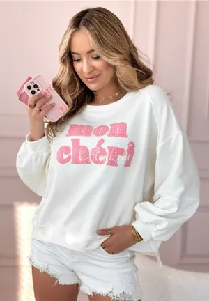 White and Pink 'Mon Chéri' Sweatshirt thumbnail 1