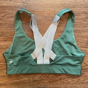 Fabletics Paige Low Impact Sports Bra Green Silver Strappy Back Sz Large thumbnail 5