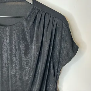 Alice + Olivia‎ Black Shimmery Short Sleeve Draped Ruched Top Size XS NWT thumbnail 4