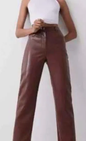 Aritzia Wilfred Melina Brown Vegan Leather Pants Sz 0 Y2K Straight Leg thumbnail 1