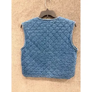 Sostanza Womens Vest Large Blue Denim Workwear Quilted Back Multi-Pocket Utility thumbnail 6