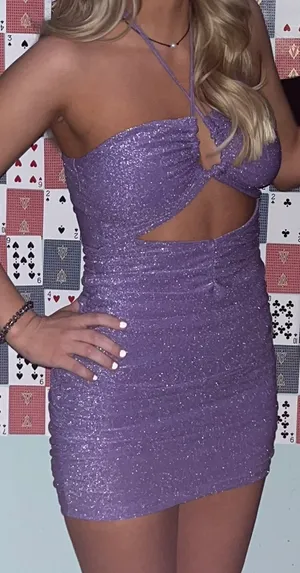 Sparkly Purple Ruched Cut Out Dress thumbnail 2