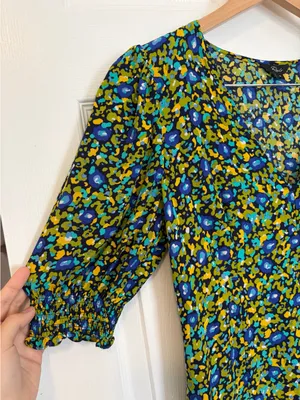Rails Roma Mini Dress Abstract Garden Green Blue Size Small Printed Puff Sleeve thumbnail 3