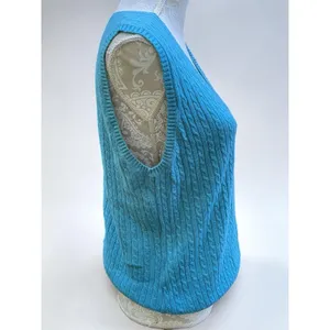 VTG LL Bean Cable Sweater Vest L-REG Wool/Cashmere Cable Knit Teal Green Preppy thumbnail 3