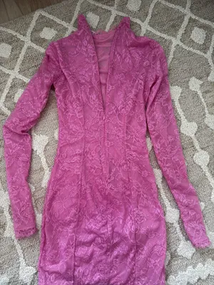 SKIMS Pink Lace Turtleneck Longsleeve Mini Dress thumbnail 6