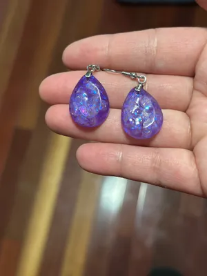 Purple handmade resin earrings thumbnail 2
