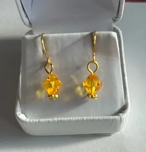 3/$20 Yellow Crystal Ornate Gold Plated Dangling Drop Earrings thumbnail 1