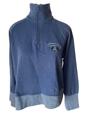 Vtg Arizona Jean‎ Co Blue Quarter Zip Sweatshirt Varsity Logo Striped Trim XL thumbnail 1