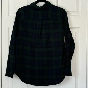 LL Bean Women's Scotch Plaid‎ Flannel Shirt Quarter Zip Indigo Tartan Small thumbnail 9