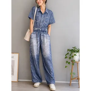 NWT Oddi Acid Washed Chambray Denim Jumpsuits Size Medium Casual thumbnail 2