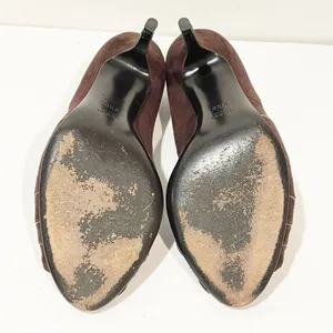 Gucci‎ Chocolate Brown Suede Gold Trim Peep Toe Classic Pumps Heels Size 8.5 thumbnail 6