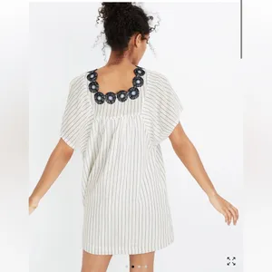 Madewell Striped Dress with Black Floral Neckline Dress Sz M thumbnail 2