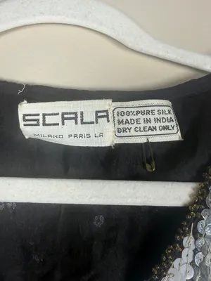 Scala Vintage 80s Black + Silver Flower Blouse Top Glam Sequin Beaded Silk thumbnail 5