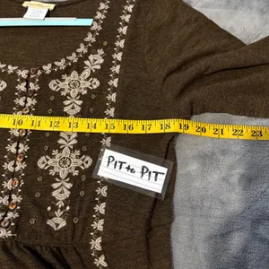 Sweet Magnolia Embroidered Long Sleeve Midi Dress M Brown Boho Peasant Cottage thumbnail 8