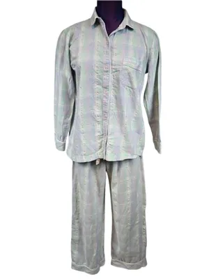 Victoria's Secret Aqua & Purple Pastel Plaid Flannel Pajama Set Women's Small‎ thumbnail 3