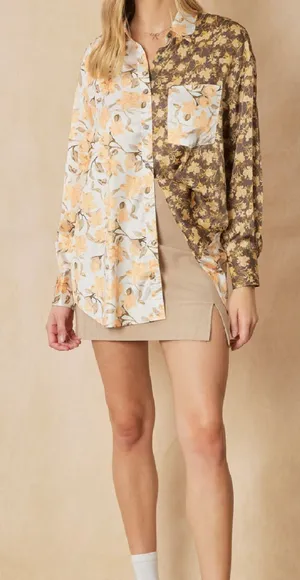 Entro Fall Floral Satin Button down Size Large thumbnail 1