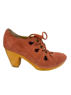 Anthropologie Latigo Cabo Suede Pump Chunky Wooden Heel Terracotta Cutout Size 9 thumbnail 2