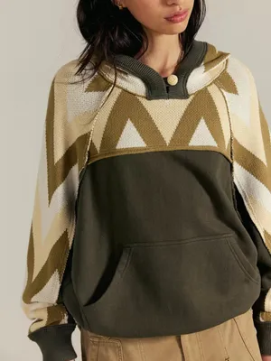 NWT Free People We The Free Seeing Double Hoodie Sweatshirt Feen Combo Green thumbnail 1