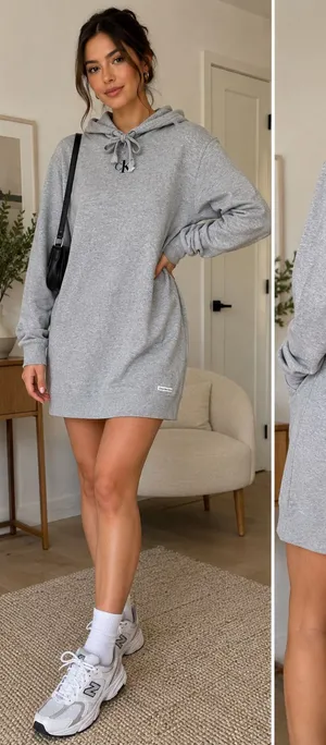 CALVIN KLEIN JEANS Hooded Sweatshirt‎ Dress Grey Small thumbnail 1