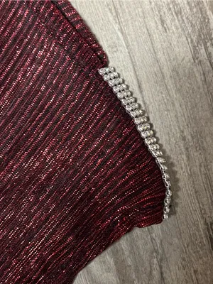 MSK Metallic Pleated Blouson Dress XL Red Black Shimmer Rhinestone Accent thumbnail 4