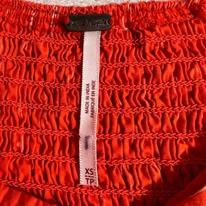 Free People Women's Orange Striped Puff Sleeve Crop Top Blouse Size XS thumbnail 4