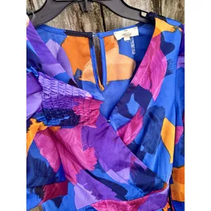 Entro Small Abstract Satin Mini Dress Women Bubble Hem and Sleeve Dance Party thumbnail 7
