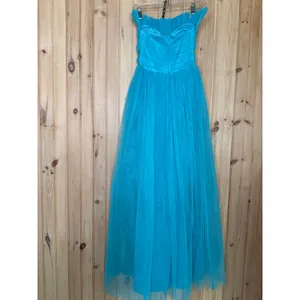 NWOT Lulus Undeniably Iconic Teal Blue Tulle Pleated Strapless Maxi Dress Sz XS thumbnail 6