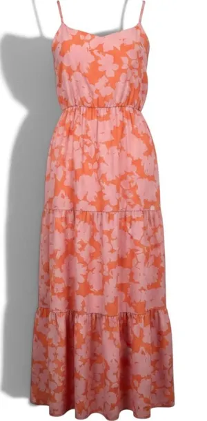 Social Standard Dress Womens Large Smocked Back Pink Orange Floral NEW thumbnail 1