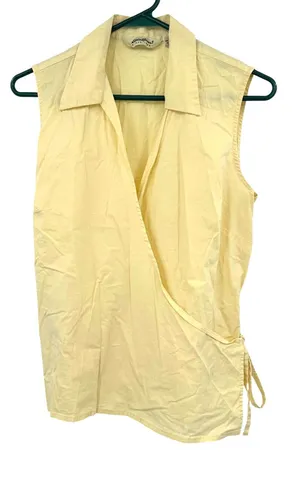 Eddie Bauer Size Large Sleeveless Wrap Blouse‎ Top Shirt Yellow Cotton Blend thumbnail 1