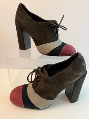 Tory Burch Stella Oxford Pumps Size 8.5 Color Block Suede Chunky Heel Lace Up thumbnail 1