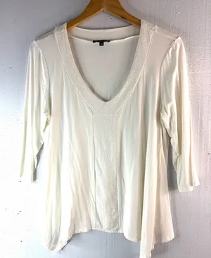 Adrianna Papell L Asymmetrical Textured Trim Women's Top in White thumbnail 1