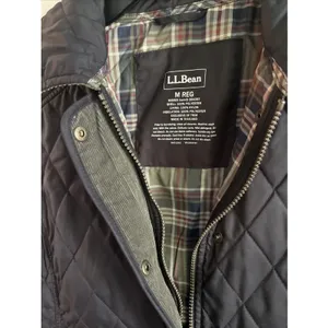 LL Bean Diamond Quilted Full Zip‎ Vest MED Black Plaid Lined Cord Collar thumbnail 4