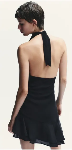 NWT Zara Black Halter Asymmetrical Ruffle Mini Dress Medium Fairy Whimsigoth thumbnail 1