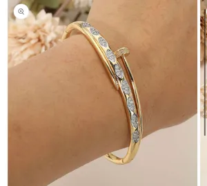 Stainless Steel Rhinestone Pave Marquise Accent Nailhead Hinged Bangle Bracelet thumbnail 2