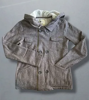Billabong Heather Gray Double Breasted Hooded Pea Coat Fleece Jacket Size Large thumbnail 1