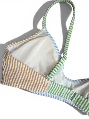 Aerie Colorblock Striped Scoop Bikini Swim Top Size Small Multicolor Textured thumbnail 8