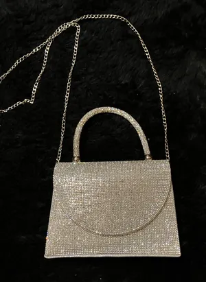 Silver rhinestone handbag with chain strap #glamour #party thumbnail 1