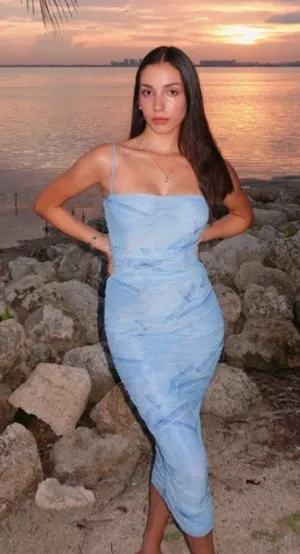 Good American Midi Blue Dress Ruched Mesh Tank Cocktail Size 1 US‎ Small thumbnail 1