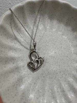 Double Heart Pendant Necklace in Silver thumbnail 4