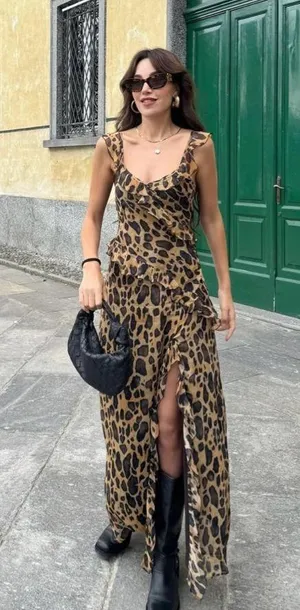 Zara maxi dress leopard animal print mesh ruffled boho cheetah casual summer thumbnail 6