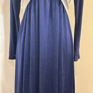 VTG‎ 70s Blue Bucolic Maxi Dress Bow Accent Boho Hippie Victorian Edwardian XS thumbnail 7