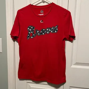 Majestic Atlanta Braves Freddie Freeman ladies red extra large shirt MLB BASEBALL *Flawed thumbnail 1