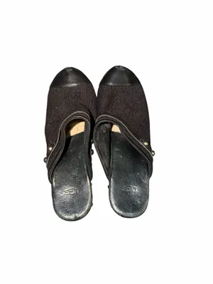 Ugg Black Fabric Leather Trim Slip-On Mule Shoes Size 9 thumbnail 2