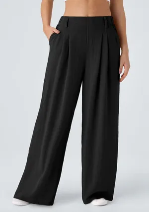 Halara High Waisted Pocket Wide Leg Flowy Solid Palazzo Casual Linen-Feel Pants thumbnail 1