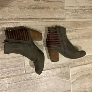 Gray Ankle Heeled Boots With Red/Brown Striped Detail 10 thumbnail 2