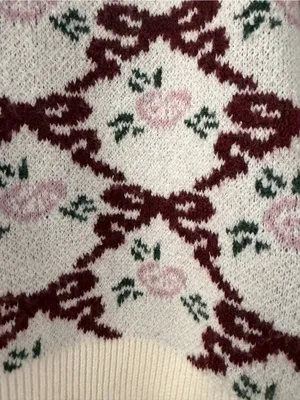 Sincerly Jules Cream Crewneck Sweater with Burgundy Chain & Pink Floral thumbnail 2