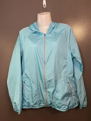 Danskin Now Jacket Womens Medium Blue Fish Hooded Lightweight Windbreaker Mesh thumbnail 1